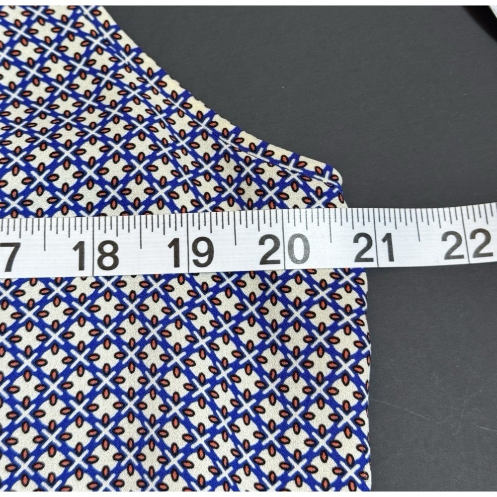 Ann Taylor Womens Blue Geometric Tile Mixed Media Scoop Neck Tank Top Large - Picture 4 of 7